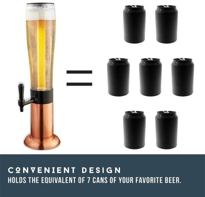 Beer tower drink dispenser with Pro-Pour faucet and freezer tube to keep drinks cold, perfect for parties and game days 4