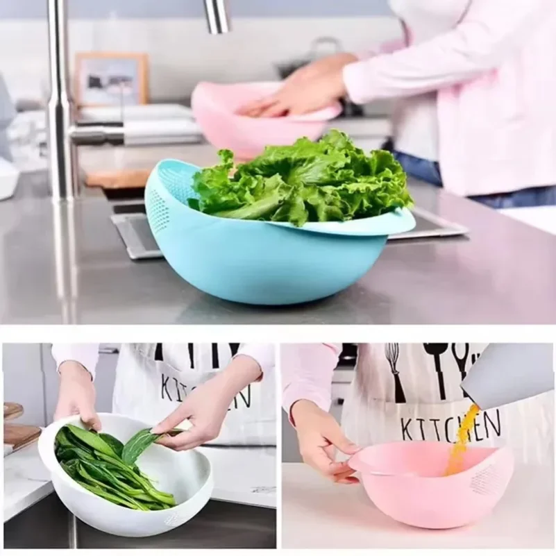 1PC- Silicone Colander Rice Bowl Drain Basket Fruit Bowl Washing Drain Basket with Handle Washing Basket Home Kitchen Organizer 5