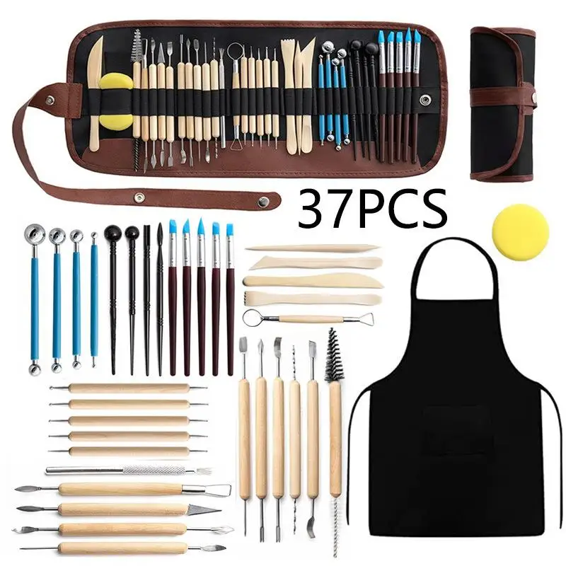 Pottery Clay Sculpting Tools Pottery Carving Tool Kit Carrying Case Bag Ceramics Supplies Polymer Sculpture Set