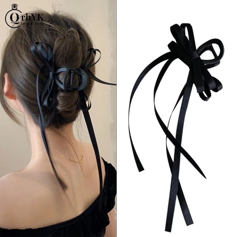 Fashion Black Ribbon Bow Claw Clip Back Butterfly Clips Shark Clip Donna Nuovi Accessori Per Capelli Smerigliati Clip Artiglio Per Capelli