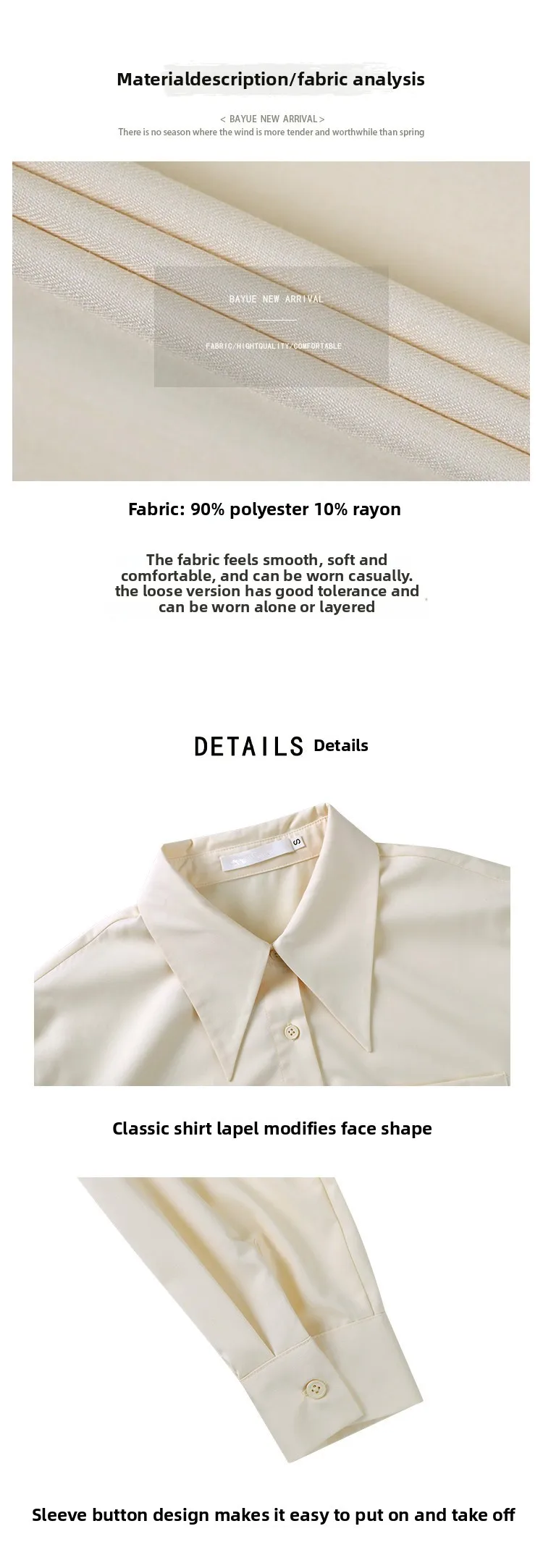 Description Picture 4 of itemFrench Elegant Look Younger Instantly Shirt Women's Retro Spring Turn-down Collar Long  Sleeve Blouse Casual Office Lady Clothes