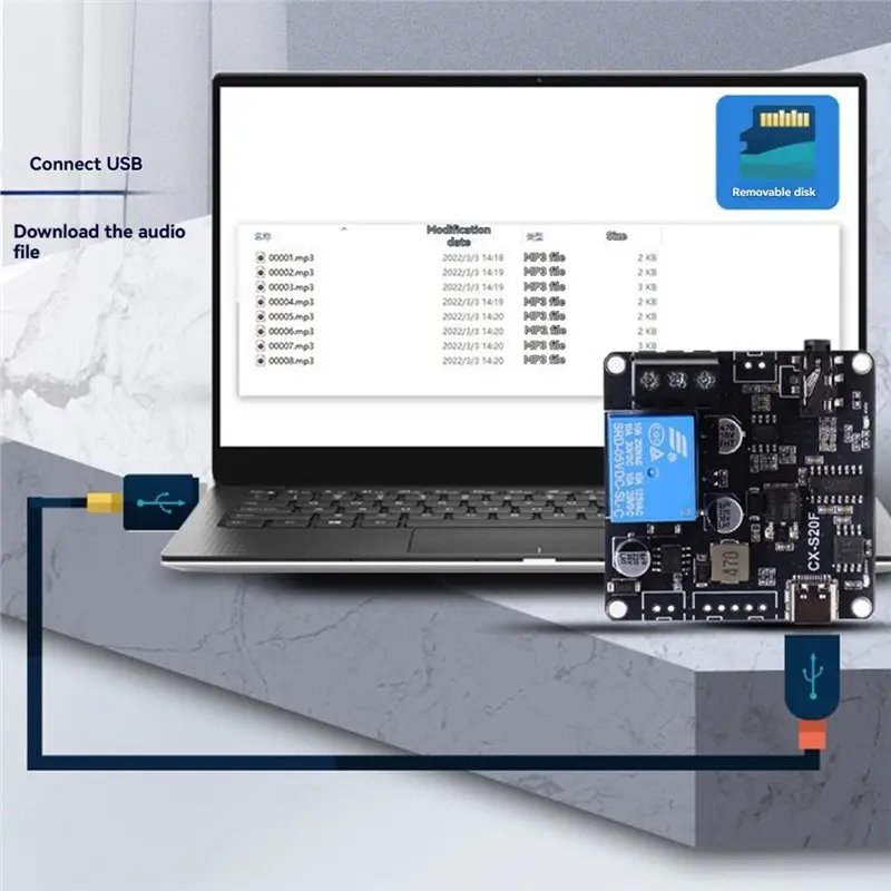 24시간 배송 CX-340 USB to TTL 시리얼 포트 제어 MCU 제어 트리거 CX-S20F 20W MP3 음성 방송 모듈 맞춤형 오디오