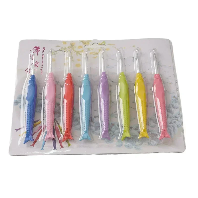 Crochet Hooks Crochet Needles Plastic Soft Handle Crochet Fish Knitting Tools Silicone Soft Handle Candy Color Wool Crochet Set