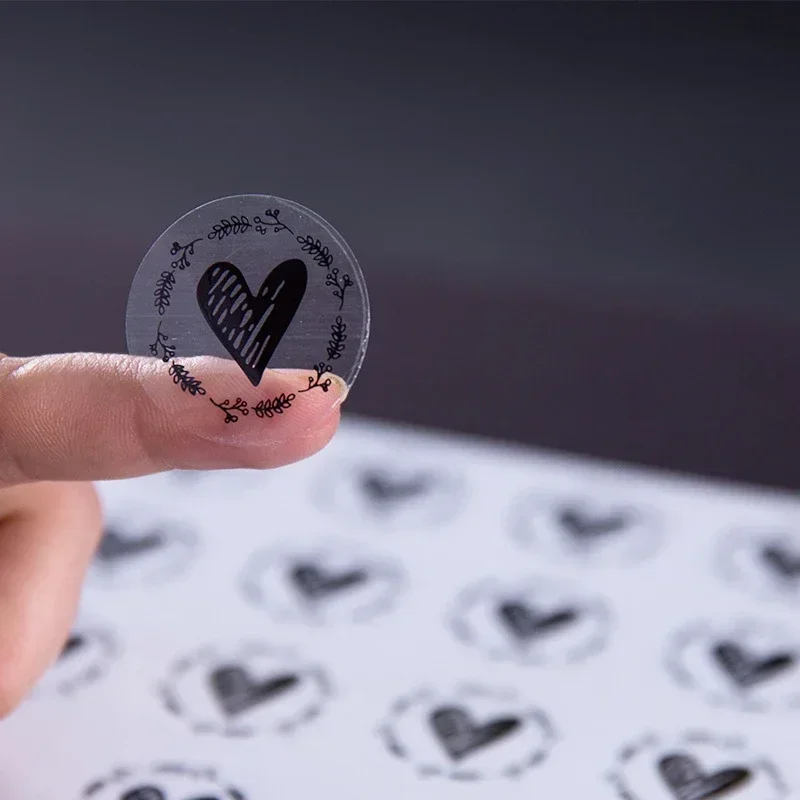 Bronzing Transparent Sealing Stickers Love Heart Round Gold Silver Black Envelop Candy Bag Lables for Baking Gift DIY 200Pcs/Set decorative labels stickers self adhesive stickers paper stickers adhesive stickers