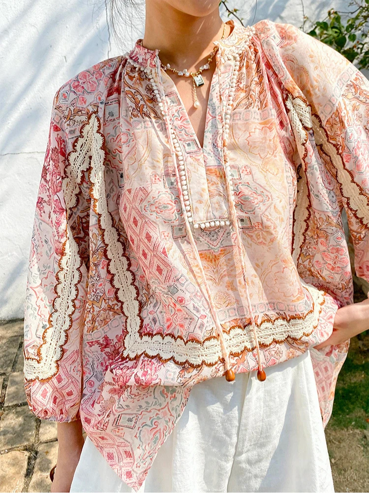Floral  All Over Print    Boho    Ruffle  Knot  Backless    Floral Print V-Neck A | ChicGrl
