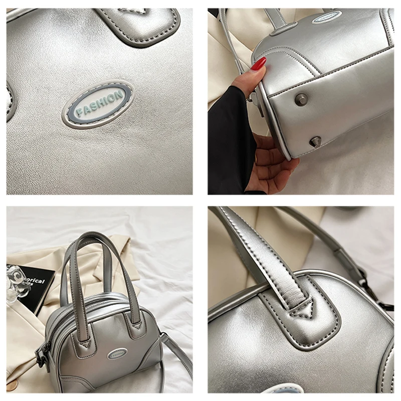 Mini PU Leather Women's Bag Sport Bowling Bag Silver Shoulder Cross Bag Designer Handbag Tote Baseball Messenger Bag Y2K Satchel