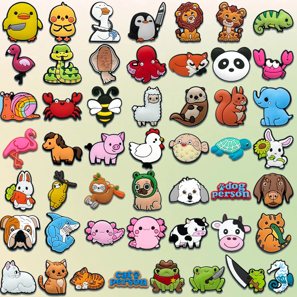 40/50/100pcs PVC Charms Cat Dog Shoe Charms Animals Shoe Decorations Pins for Kids Boy Girl Gift Sandal Accessories Clog Buckles