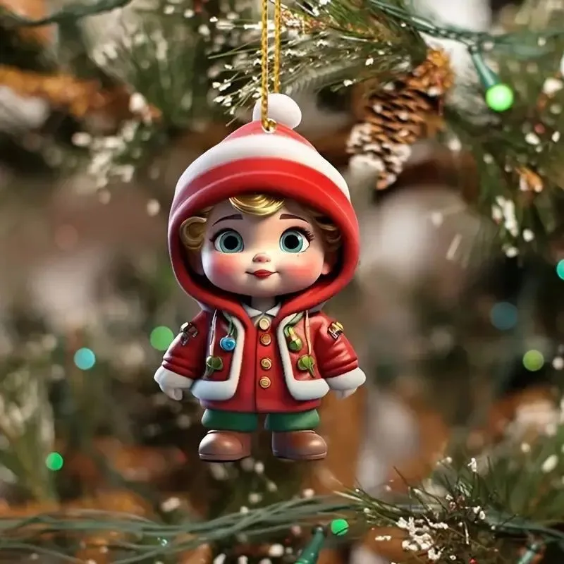 Christmas Decorations Christmas Santa Claus Snowman Boys Girls Pendant Acrylic Flat Xmas Tree Car Decoration Hanging Ornaments