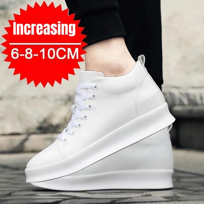 PDEP scarpe bianche da uomo con aumento dell'altezza interna 10cm Zapatos Para Hombres Sneakers sportive con sollevamento invisibile Casual Tenis Masculino