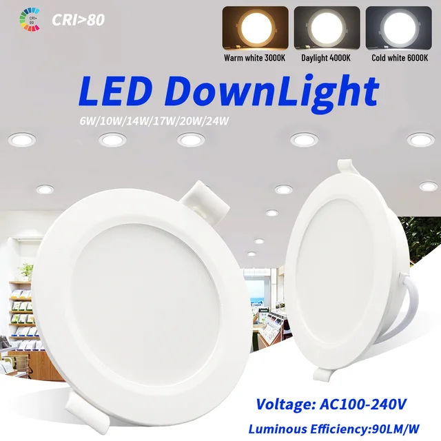 LEDดาวน์ไลท์AC100V-240Vจุดสามสี6W 10W 14W 17W 20W 24WโคมไฟในLEDดาวน์ไลท์เพดานเย็นWarmโคมไฟสีขาว 1
