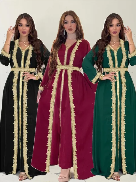 109945-786640.jpg Robe de fête musulmane en deux pièces pour femmes, Abaya Eid, Jalabiya, Robe longue, Caftan, Vestidos, Dubaï, Ramadan, style Maroc et Arabie Saoudite