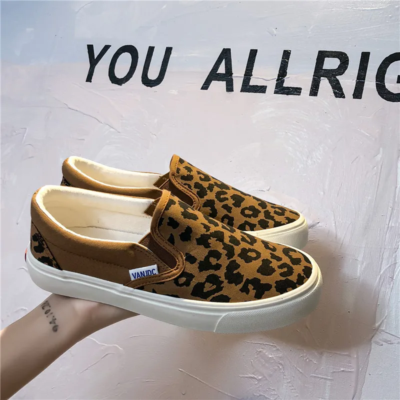 Fashion Leopard Print Canvas Shoes for Women 2023 Autumn Korean Edition Student Cricket Shoes Versatile One Step Sneakers 2