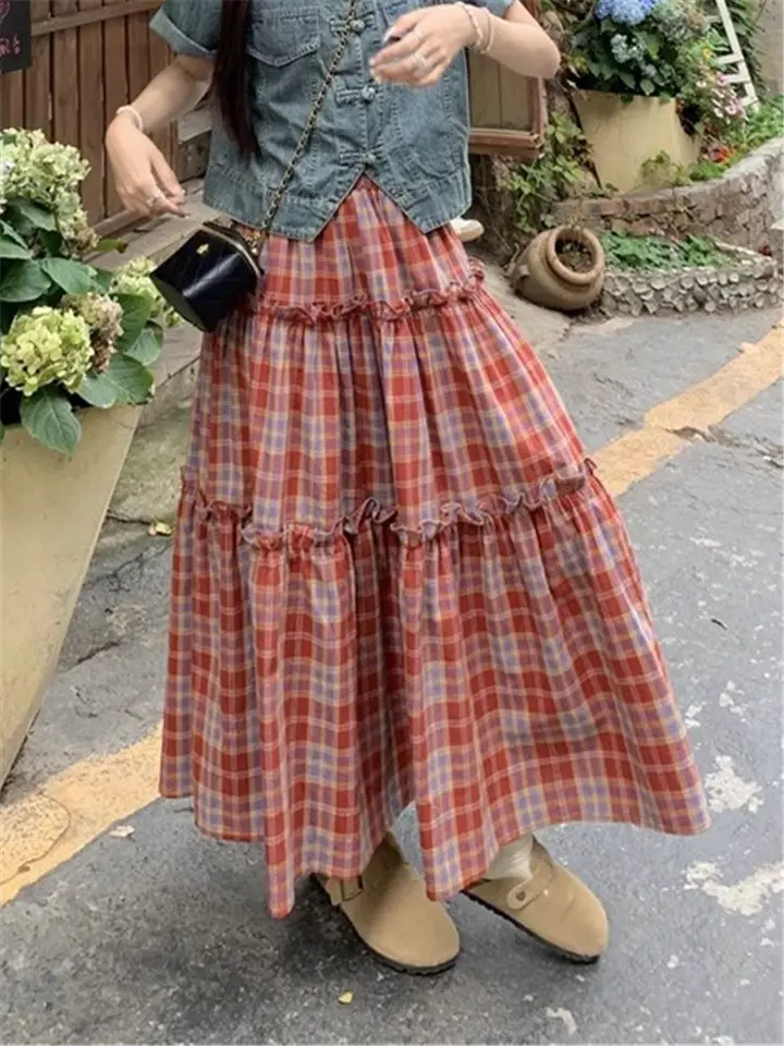 Retro Sweet Plaid Cake Skirt for Women in Summer New Plaid