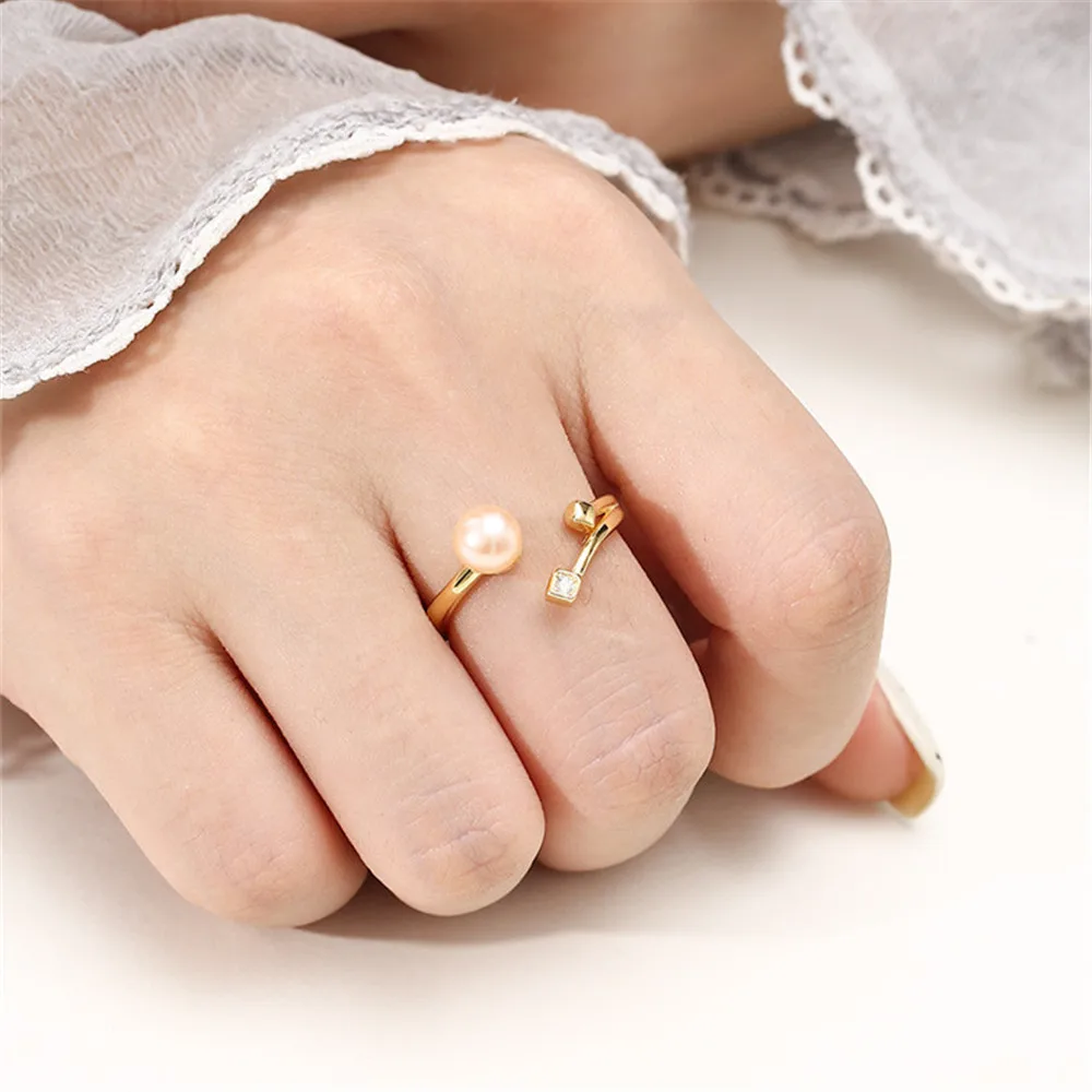 Ring Blank for 6mm-8mm Round Beads or Pearls Gold Plated 925 Silver Zircon Ring Setting Adjustable Ring Base RB106S