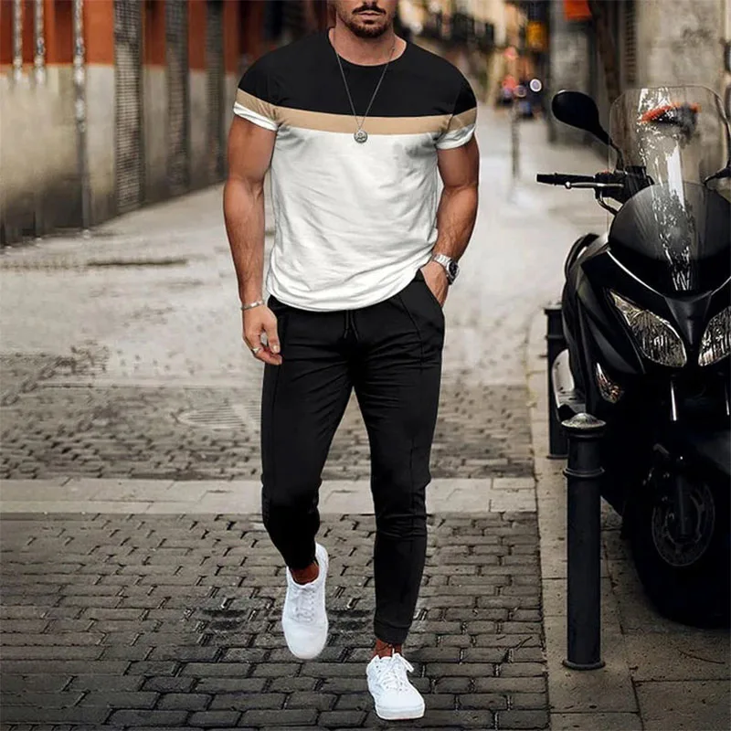 Spring/Summer Men's Sports Set Street Fashion Retro Long Short Set Loose and Breathable High Quality Men's Jogging Suit 2 Piece