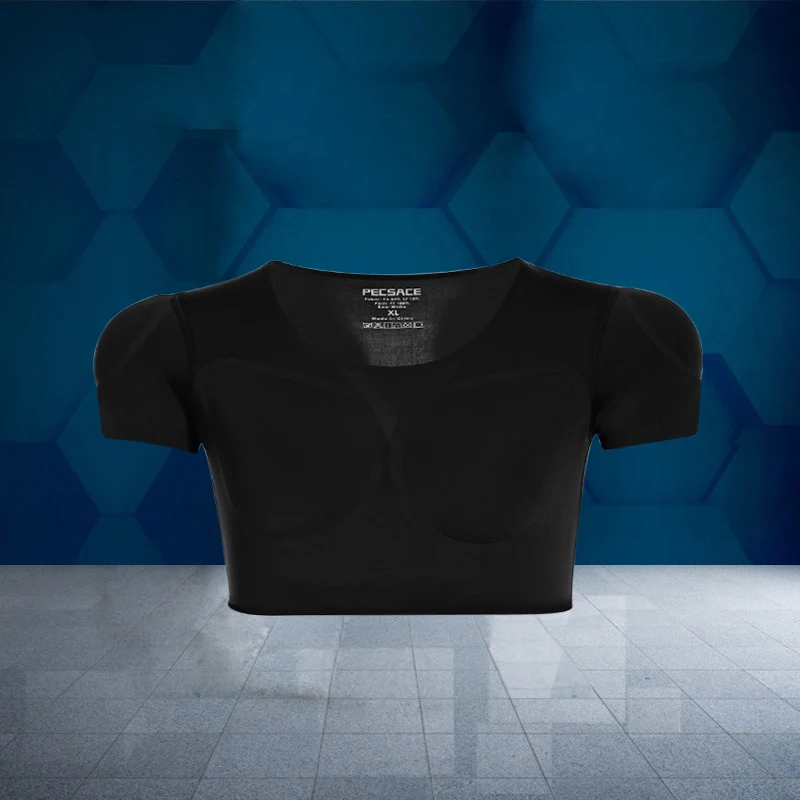 New Invisible ort Sve Muscle T-irt Men's Fake Chest Muscle Pad oulder Add Muscle Cosplay Base Layer Slim Fit T-irt