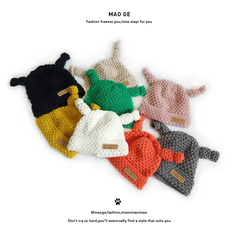 

Autumn Winter Baby Hat With Ear Warm Knitted Beanie Cap for Kids Girl Boy Solid Color Cartoon Children Crochet Bonnet Hats 아기모자