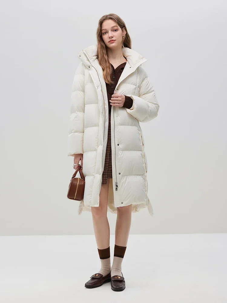 FSLE 222G Filling Capacity Women Hooded Long Black Down Jackets Simple Raglan Sleeve Thicken Winter White Duck Female Down Coat