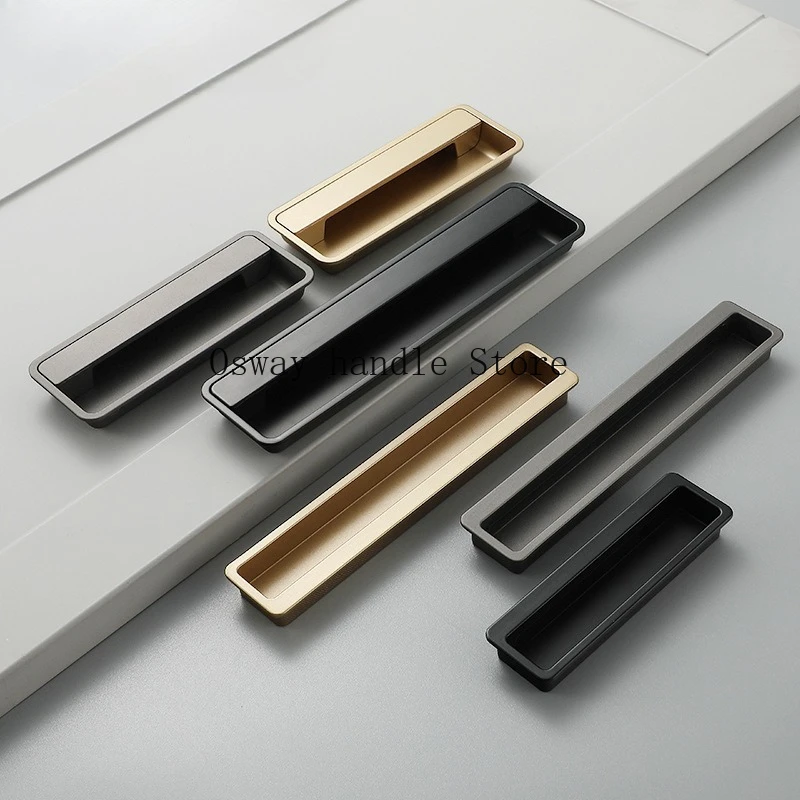 มือจับประตูบานเลื่อนแบบฝัง สไตล์โมเดิร์น สีดำทอง  ลูกบิดล็อคตู้แบบฝัง  ลูกบิดลิ้นชักตู้เสื้อผ้าแบบซ่อน 1