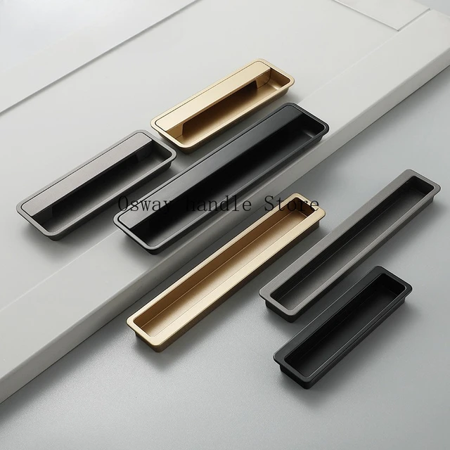 มือจับประตูบานเลื่อนแบบฝัง สไตล์โมเดิร์น สีดำทอง  ลูกบิดล็อคตู้แบบฝัง  ลูกบิดลิ้นชักตู้เสื้อผ้าแบบซ่อน 1