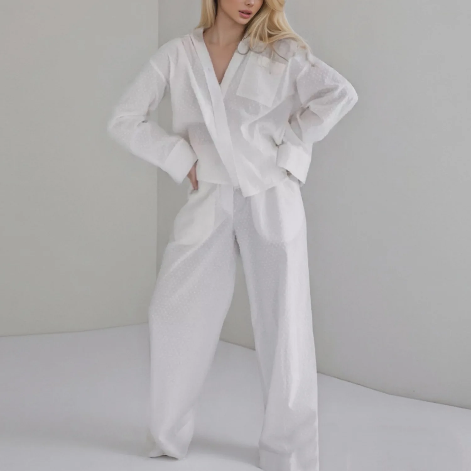 Europäischen Neue frauen Pyjamas Set Lounge Baumwolle Nachtwäsche Außerhalb Tragen Pyjamas Femme Hause Anzug Frühling Herbst Nachtwäsche Kleidung – Detail 1