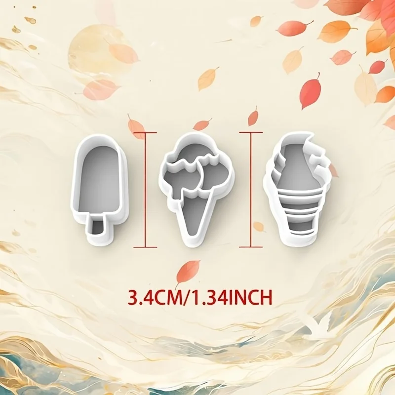 3Pcs 여름 아이스크림 폴리머 클레이 커터 세트, DIY 귀걸이 쥬얼리 만들기를 위한 아이스바 및 콘 모양 클레이 몰드