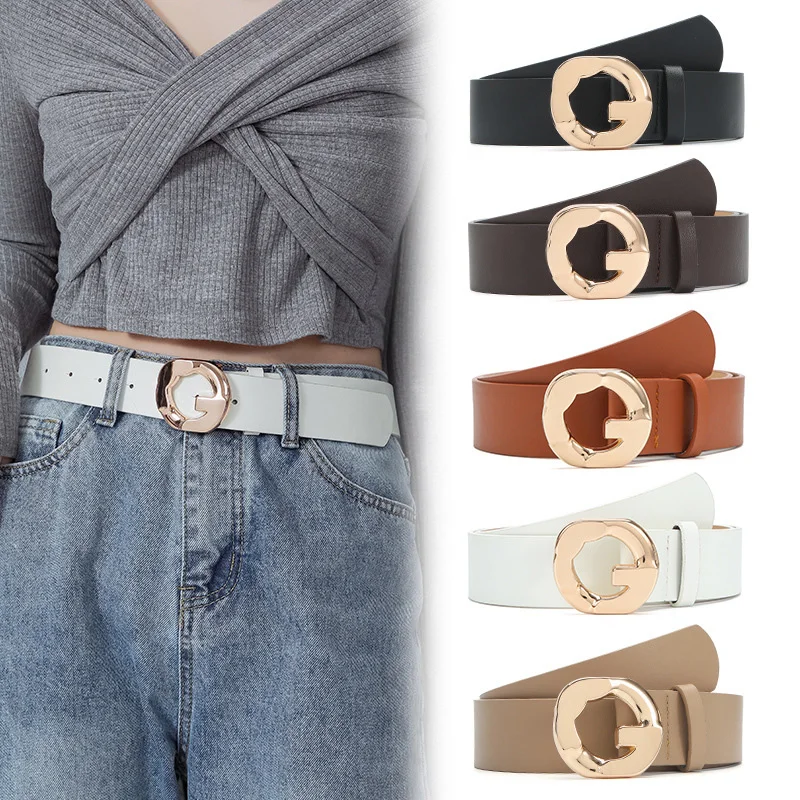 Luxury Brand Pu Belt For Women Metal Buckle Designer Waist Strap Female Gril Dress Jeans Trouser Decorative Waistband