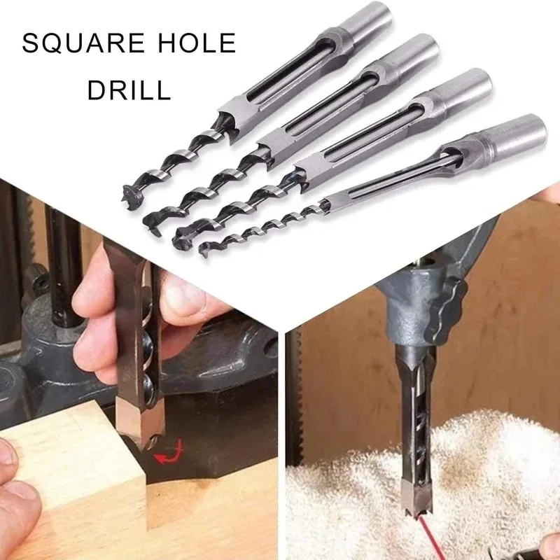 4PCS Woodworking Square Hole Drill Set Woodworking Square Tenon Drill Square Hole Opener Woodworking Square Hole Drill Set