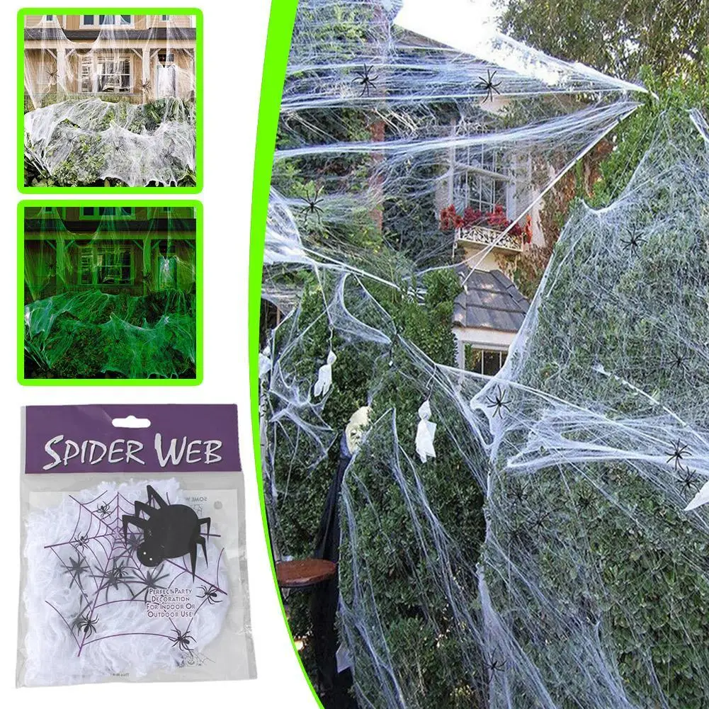 

Luminous Spider Web Stretchy Artificial Cobweb Halloween Decoration For Party Home Bar Haunted House Decor Props 20/40/60g