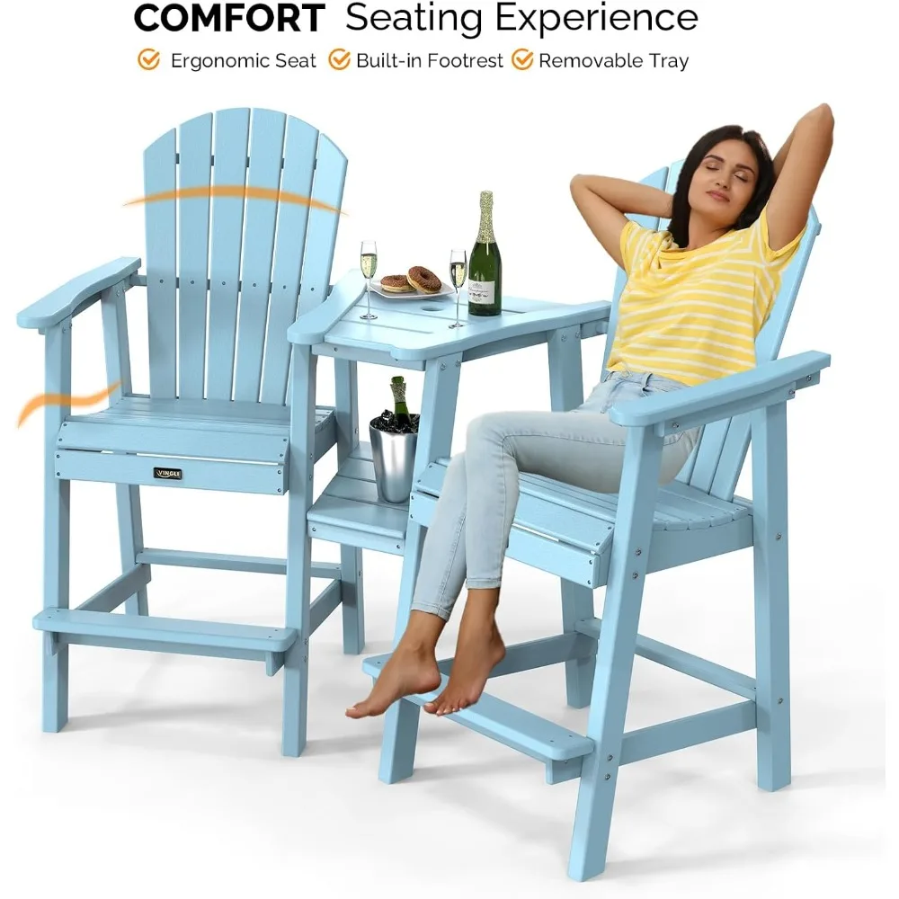 Tall Adirondack Chairs Set of 2 with Removable Double Connecting Trays,Adirondack  Bar Stools  Poly  Deck  Chair 3