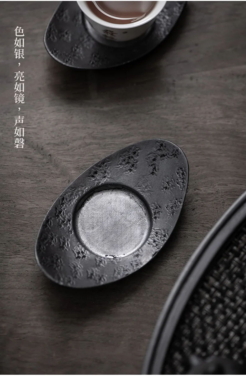 Description Picture 4 of itemRetro Tin Cup Mat Tea Tray Tea Mat Handmade Hammer Pattern Tin Metal Japanese Cup Mat Kung Fu Tea Accessories