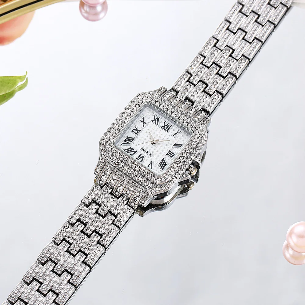MAYZHISU Women Watch Diamond Steel Strap Fashion Ladies Watch Hip Hop Iced Out Business Women's Wristwatch Classic Square Clock