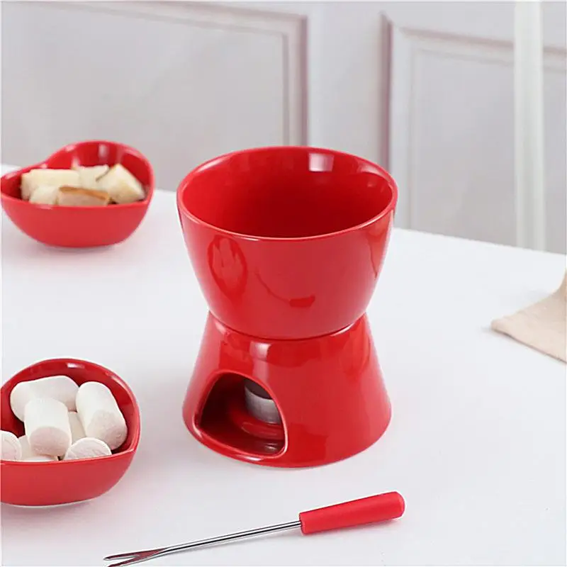 Melting Fondue Cup Ceramic Chocolate Warmer Cup Kit Large Capacity Melt Hot Pot For Picnics Parties Afternoon Teas Beaches