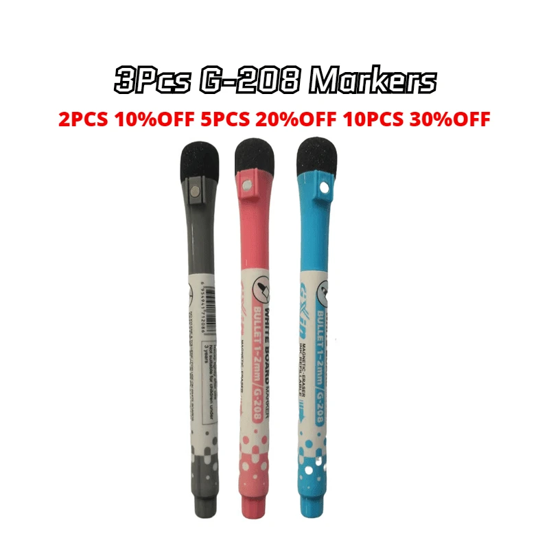 3 Pcs G 208 Whiteboard Markers , School Supplies,Can be Used for Graffiti,Teaching