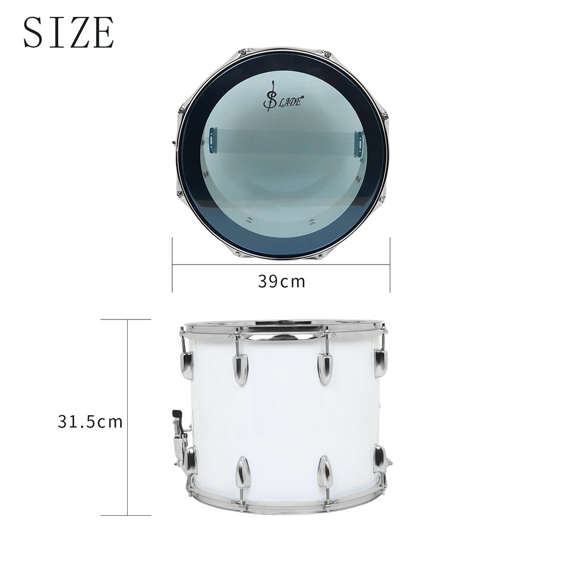 Professional 14 Inch Marching Drum with Blue Skin Drums Adjusting Key Drumstick Backstrap Parts Percussion Instrument Practice