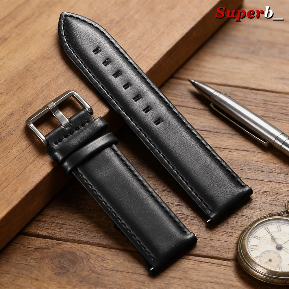 Vintage Genuine Leather Watch Strap – Premium Cowhide Quick Release Wristband