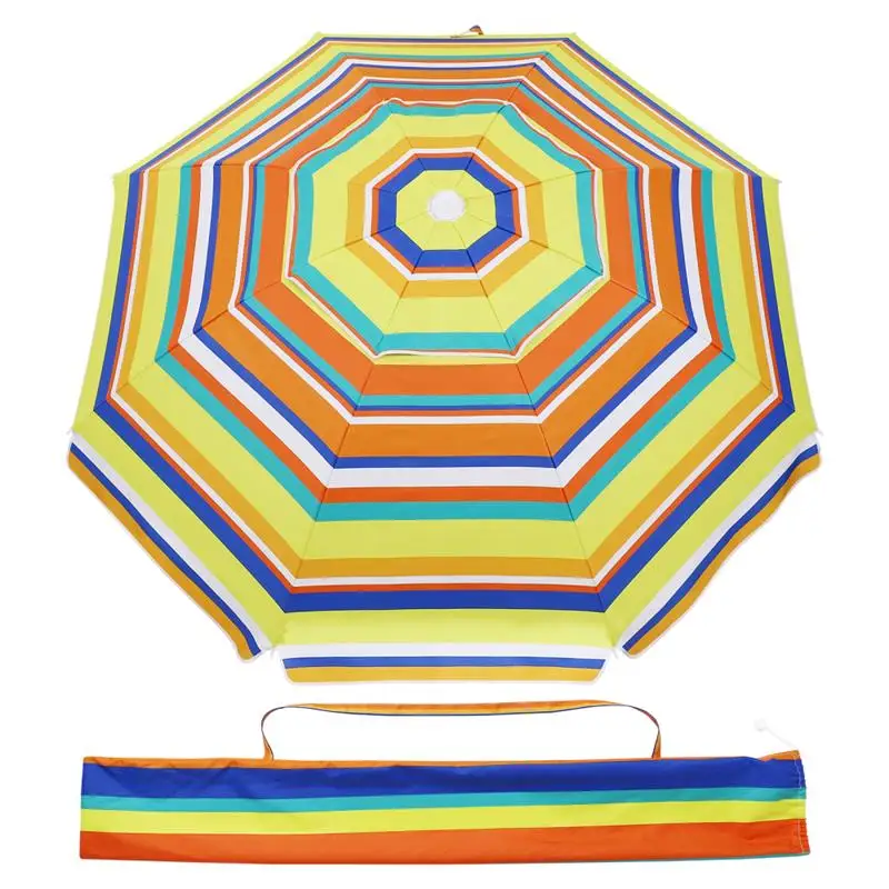 MOVTOTOP 6.5ft Beach Umbrella Striped Sun Shelter UV Protection Breathable Windproof Beach Umbrella for Beach Travel