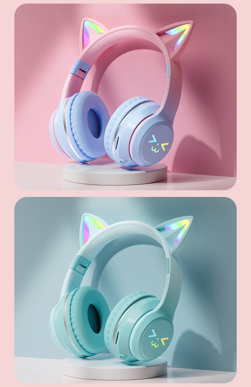 Auriculares inalámbricos con Bluetooth, cascos inalámbricos de Color degradado con micrófono, plegables, HIFI, para juegos, compatible con tarjeta TF, cancelación de ruido_voghion.com