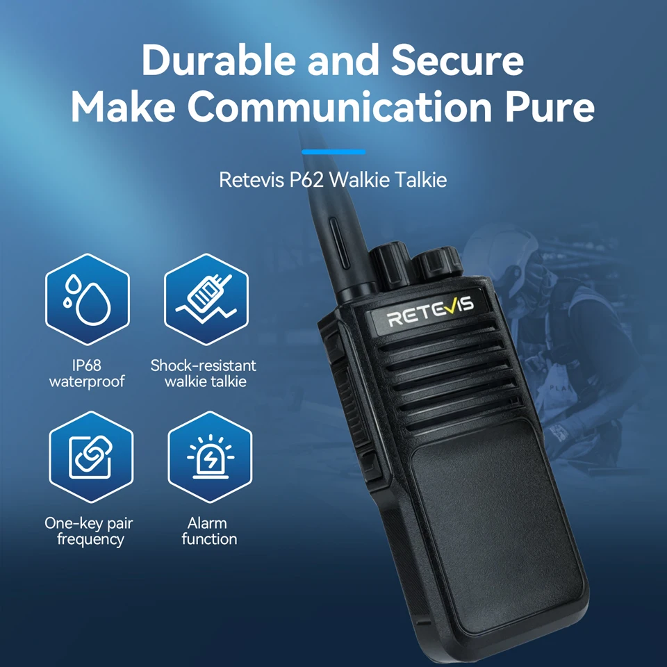 

Retevis P62 Walkie Talkie 10W Powerful IP68 Waterproof Walkie-talkies Long Range Dual Band Two Way Radio Transceiver VHF UHF