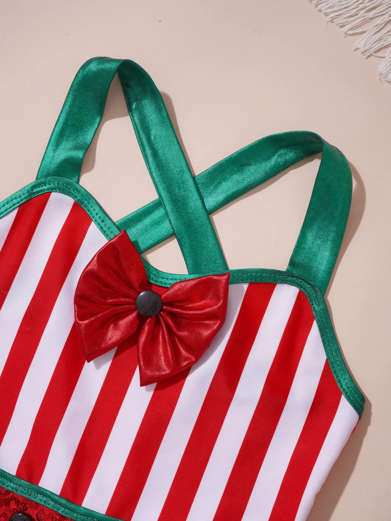 Children Girls Christmas Striped Candy Cane Bodysuit Ballet Dance Gymnastics Leotard Xmas Theme Party Carnival Cosplay Costume Cosplay Costume Kids Girls Dress Cheerleading Costume