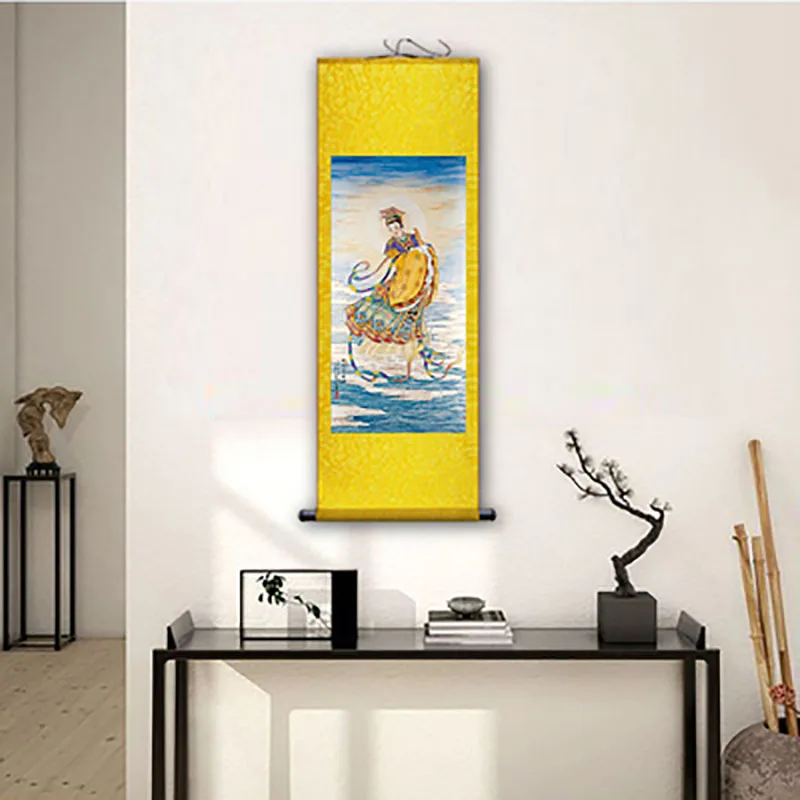 Asian Art Buddha Calligraphy Painting Wall Art, Hanging Scroll, Oriental, Elegant Living Room, Corridor Decoration