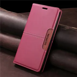 Luxury Leather Flip Phone Case with Magnetic Wallet and Stand Feature for S26 (Red)