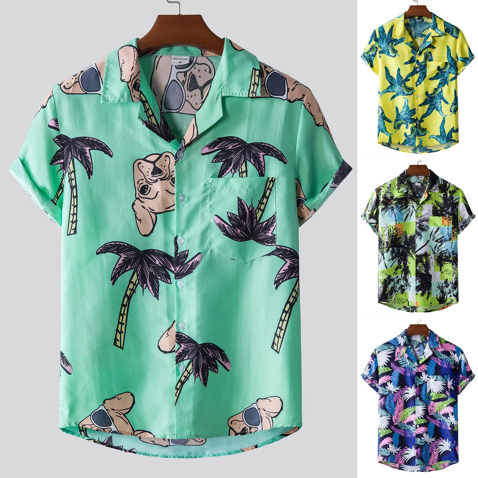 Men'S Stylis Hawaiian Shirts Vintage Plant Print Short Sleeve Top Shirts Classic Lapel Button Blouses Aloha Leisure Beachwear