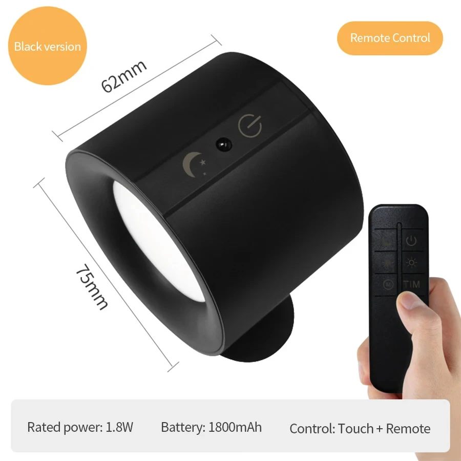 Led Double Head Wall Sconces light Touch Control Remote 360 Rotatable 3 Color Modes Wall Light USB Recharge Wireless Night Light 5