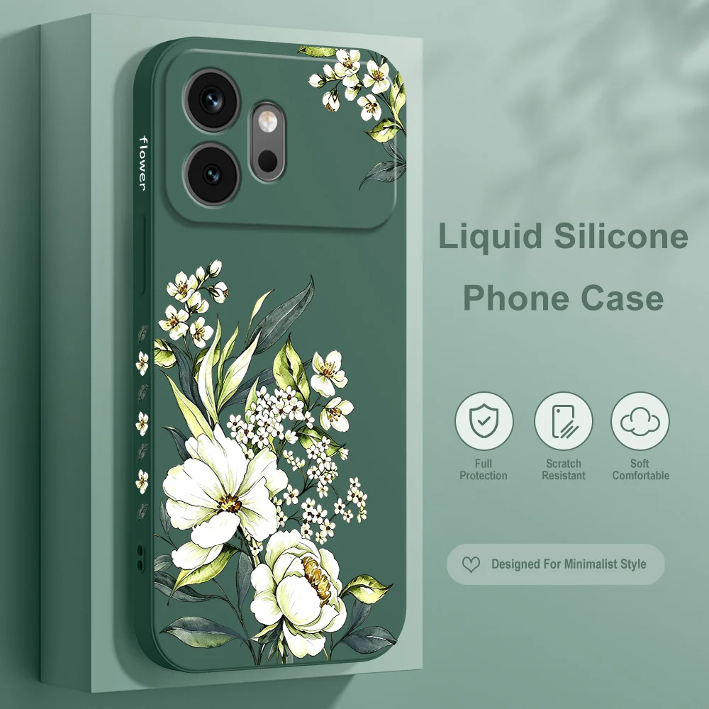 Elegant White Peony Silicone Soft Phone Case