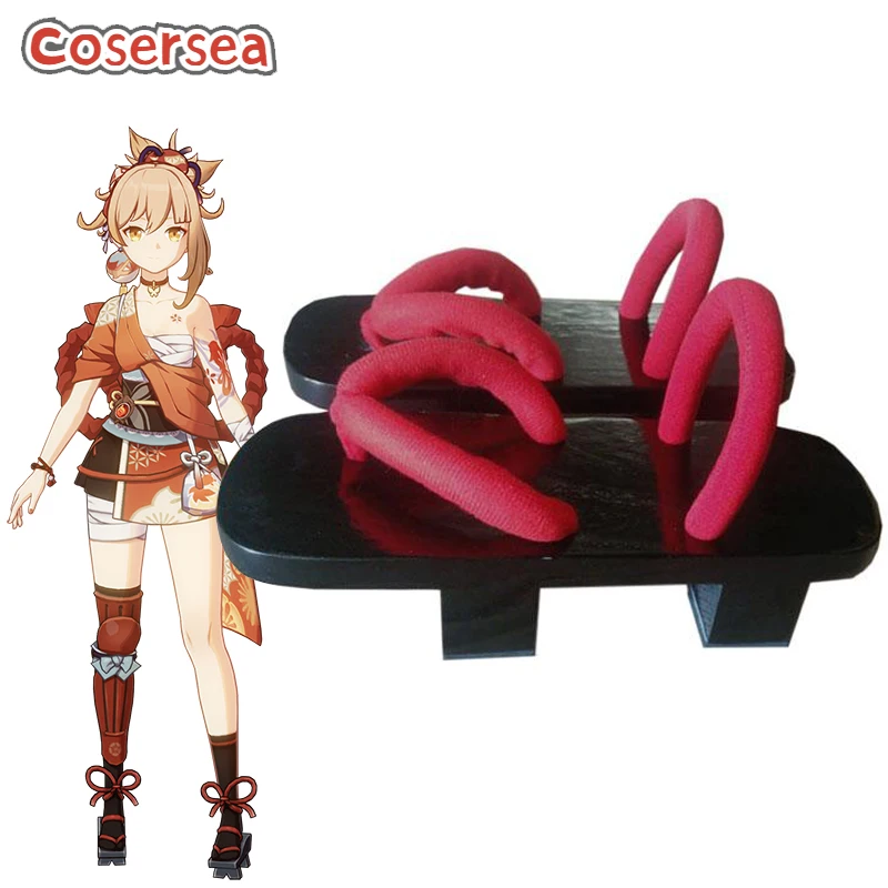 

Cosersea Game Genshin Impact Yoimiya Clogs Cosplay Shoes 5.5cm Red High Heels Women Flat Sandals Halloween