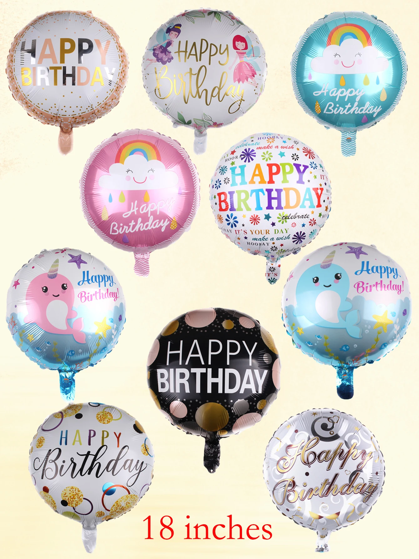 10pcs 18 Inch Round Happy Birthday Balloons Set Birthday Party Decorations Theme Helium Balloon Random style