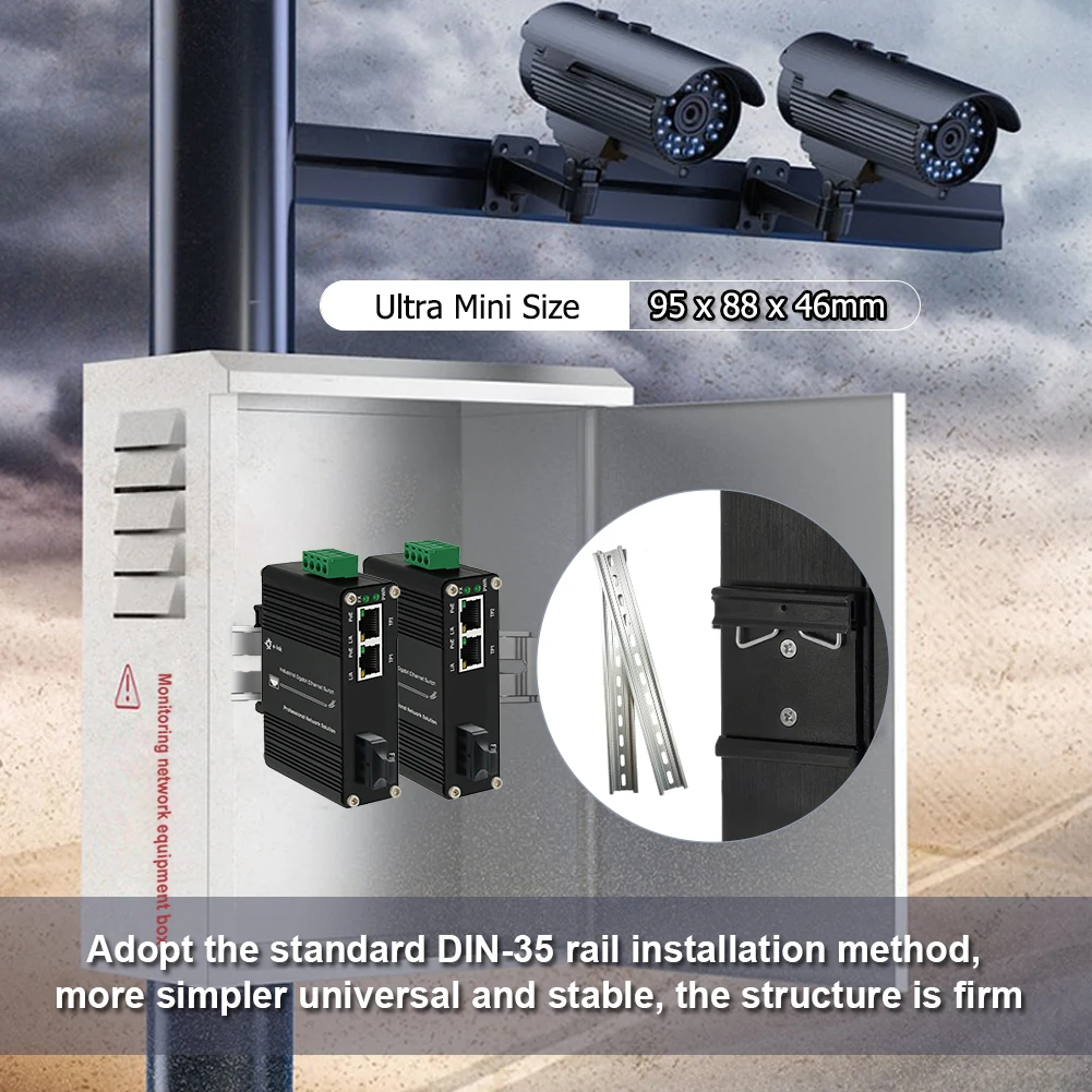 Mini Industrial SC Gigabit Fiber Media Converter 802.3af/at 30W PoE Ethernet Media Converter 2 RJ45 + 1 SC