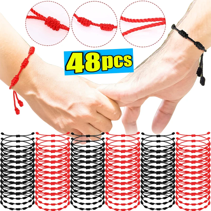 2/48pcs 7 Knot Red String Bracelet for Couple Rope Braided Bracelets Protection Good Luck Amulet for Success Handmade Jewelry 1