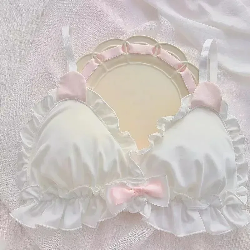 Mädchenunterwäsche mit kleinen weißen Hasenohren, japanischer Stil, Pure Desire BH für kleine Brüste, dünner BH ohne Bügel_voghion.com